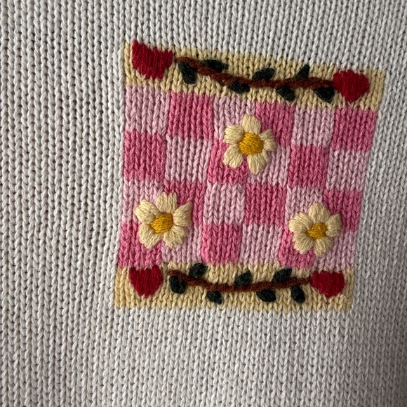 Quacker Factory pink and white cardigan with floral and hat designs. Size L - Picture 8 of 11